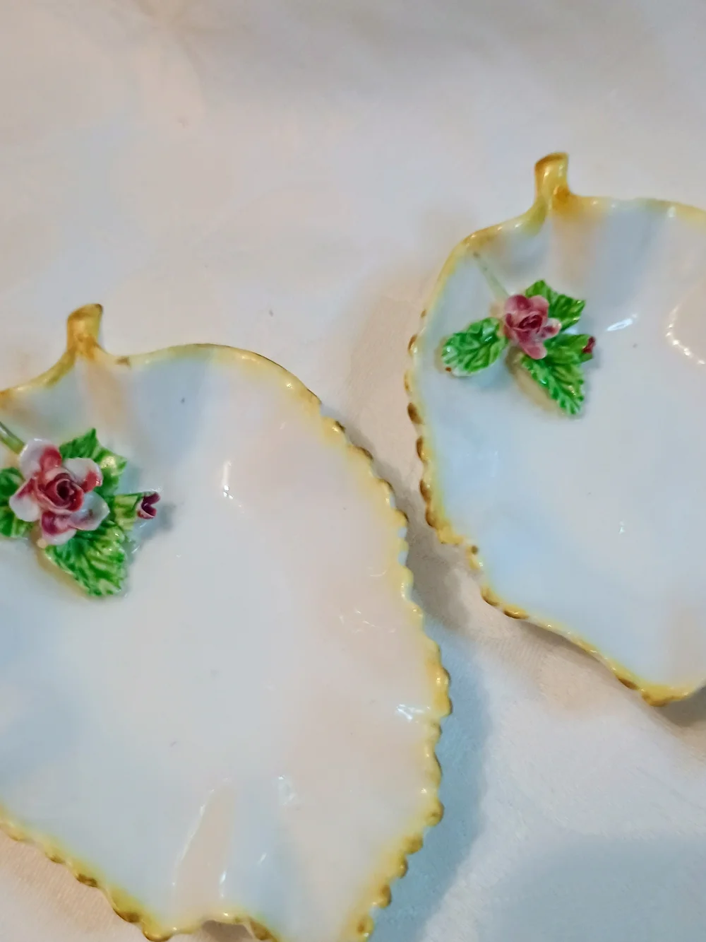 Delicate Pink Leaf-Shaped Porcelain Dish with Rose Accent